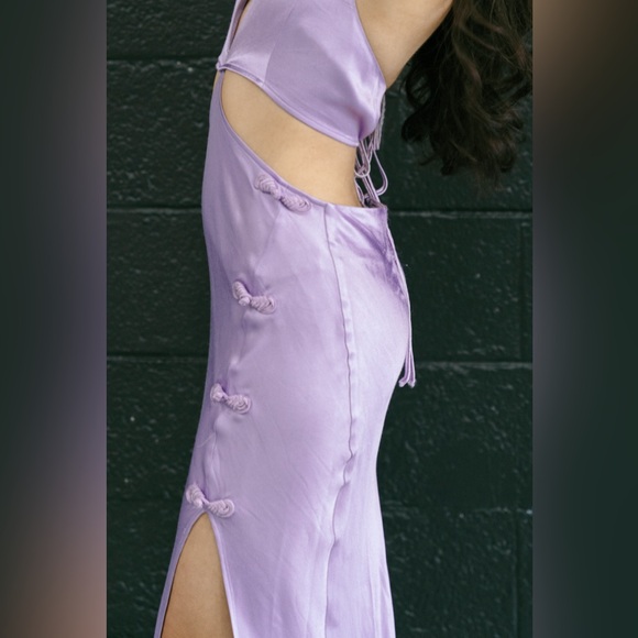 Sau Lee Salome Gown In Purple Satin High Slit Bow Halter Dress Size 4 - Picture 4 of 10